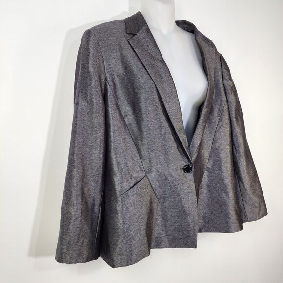Calvin Klein Womens Blazer Jacket Size 14 1 Button Gray Lined Polyester Rayon - Picture 4 of 12